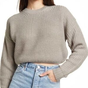 ELODIE‎ Crewneck Cropped Sweater in Grey, Size XS, NWT